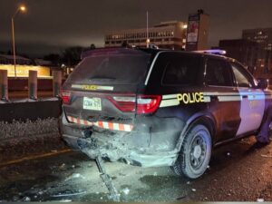 Vehicle hits OPP cruiser already at scene of collision on Highway 417