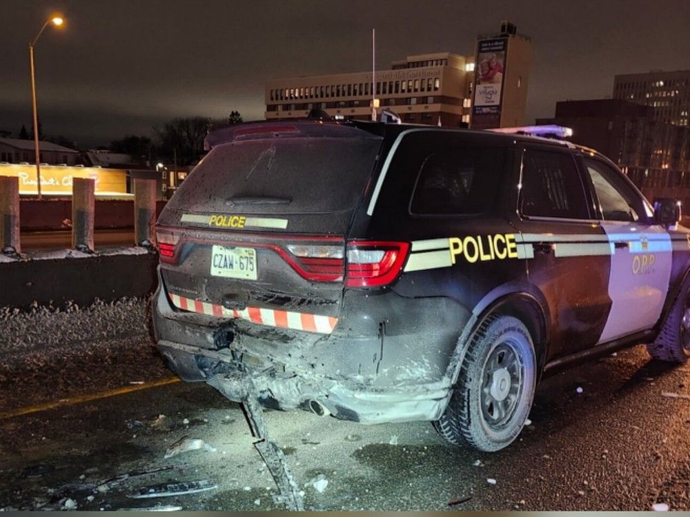 Vehicle hits OPP cruiser already at scene of collision on Highway 417
